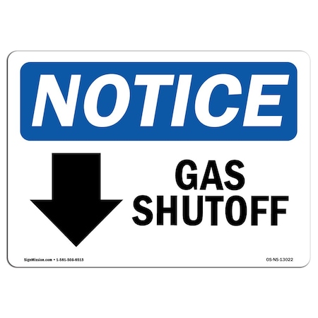 Signmission OSHA Notice Sign, 3.5" Height, 5" Width, Gas Shutoff (Down Arrow) Sign With Symbol, Landscape OS-NS-D-35-L-13022